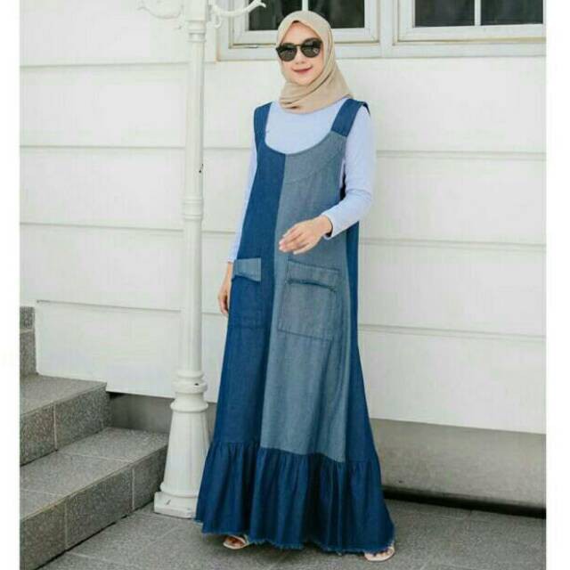 DELISHA OVERALL JEANS TWOTONE | OVERALL JEANS GRADASI | OVERALL DENIM SELEBGRAM