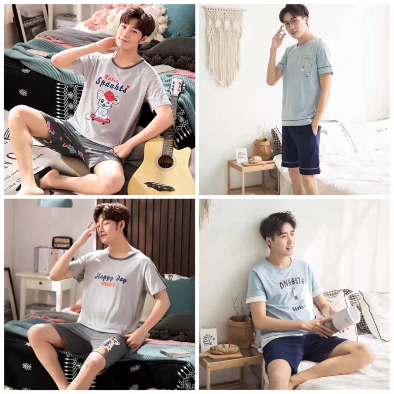 Baju tidur pria piyama pria celana pendek bahan kaos katun Baju tidur pria piyama pria celana pendek bahan kaos katun