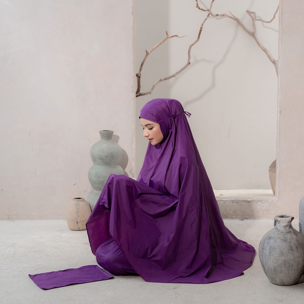 Alif Modern Wear - Mukena Mini Parasut Premium Korea Travel - Purple Cactus Flower