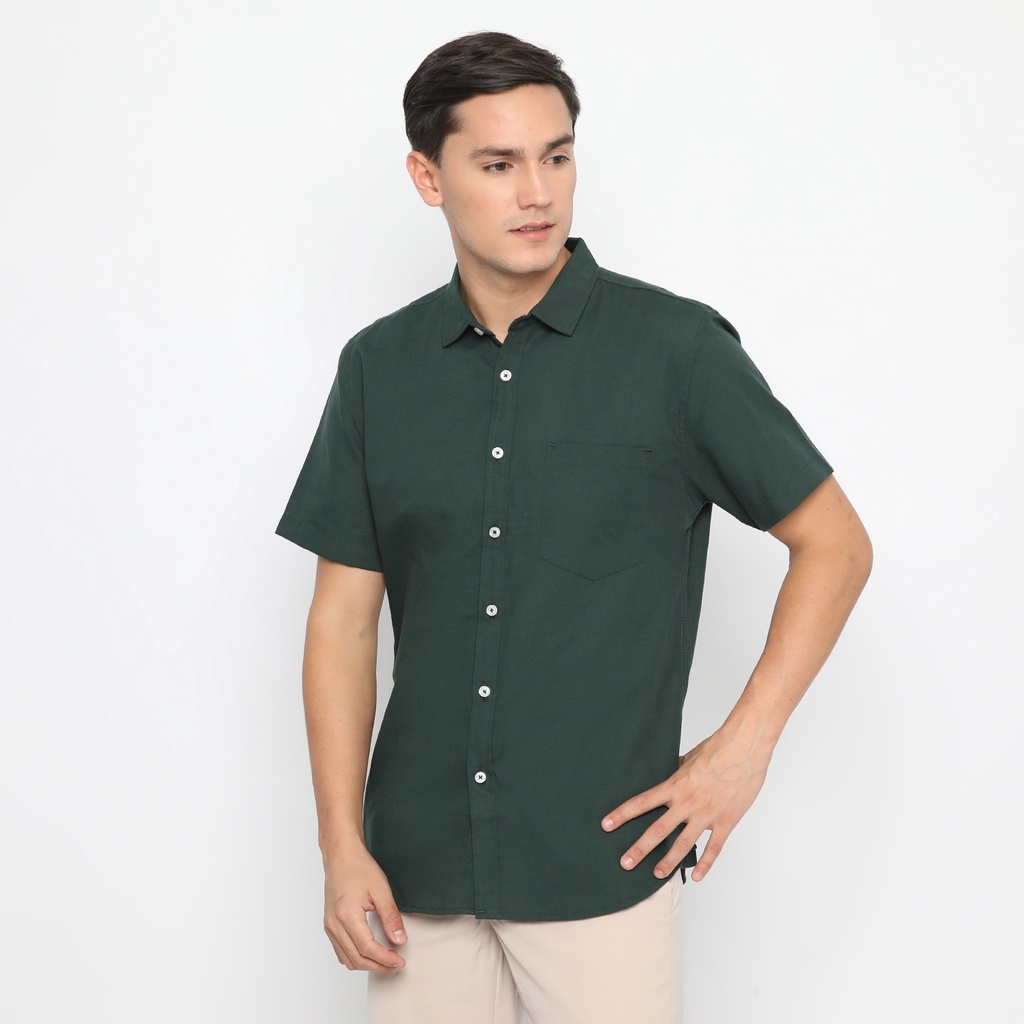 Code Male - Brave Kemeja Pria Pendek Green Basic Slimfit
