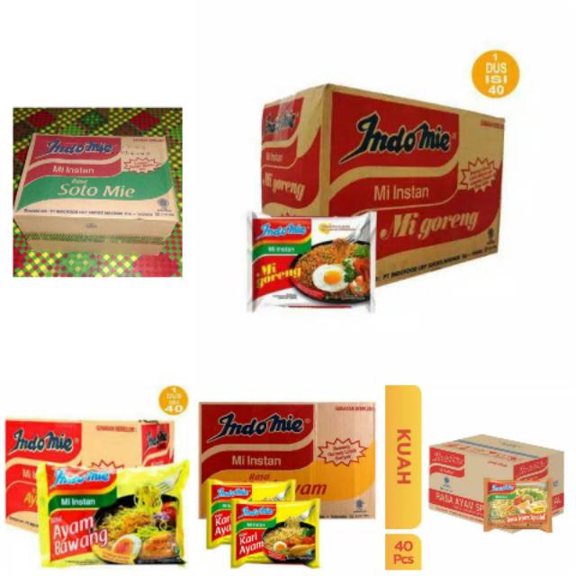 

Indomie GORENG / SOTO / AYAM BAWANG / KARI AYAM / AYAM GEPREK