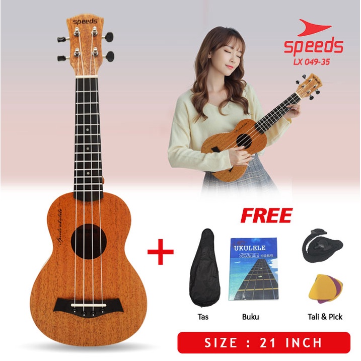 SPEEDS Ukulele 21 Inch Gitar Akustik Kayu Sopran 4 Senar Nylon Free Tas Gratis Pick 049-35