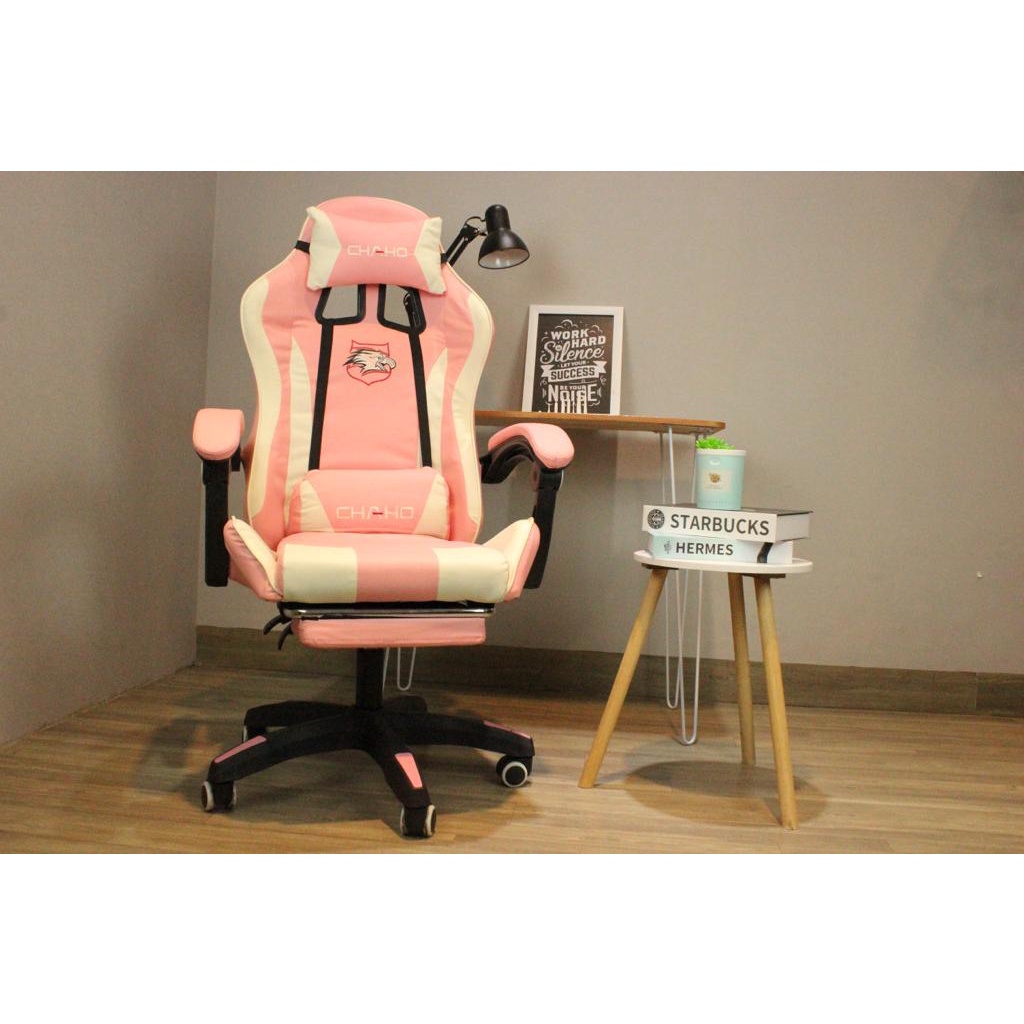 Original Chaho Premium Quality Bangku Gaming Chair Komputer Kursi Gaming Game Chaho Murah Hidrolik Hidraulik-313 Pink Footrest