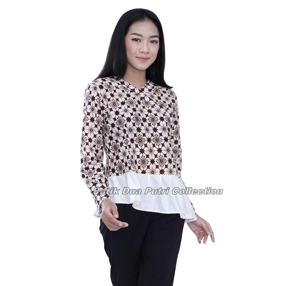 Batik Wanita Atasan Blouse Kawung Putih