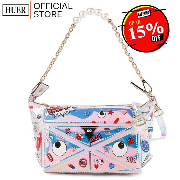 HUER ~ Camiwe Eye Theme Printed Geometric Panelled Hologram Sling Bag 9454-235hologram