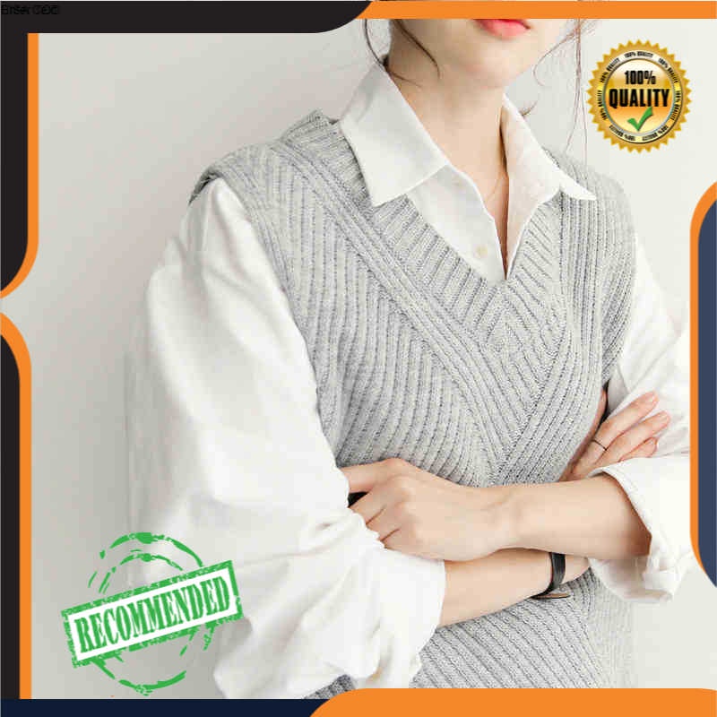 Rompi Wanita Import 2021 Rompi Sweater Wanita     Longgar Leher V Rompi Tan
