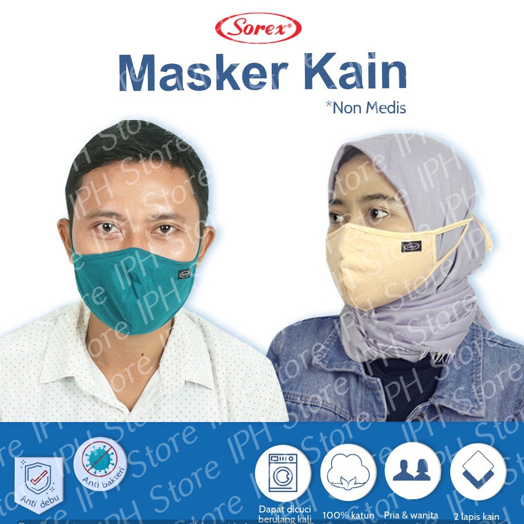 Masker Kain Sorex R11 (Kain 2 Lapis, Unisex, Anti Bakteri, 100% Katun)