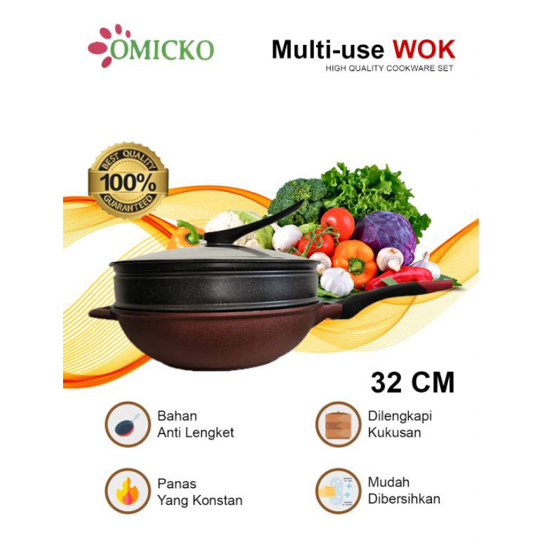 Omicko 32CM Wok - Multi Use Wok Ceramic Marble Cookware