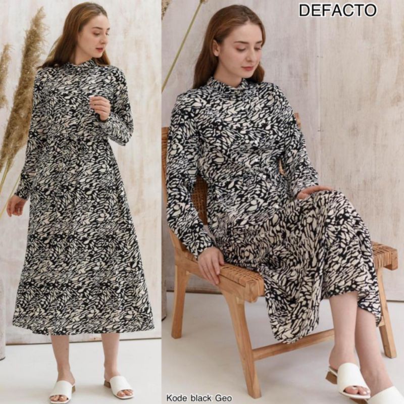 defacto maxi dress black geo print