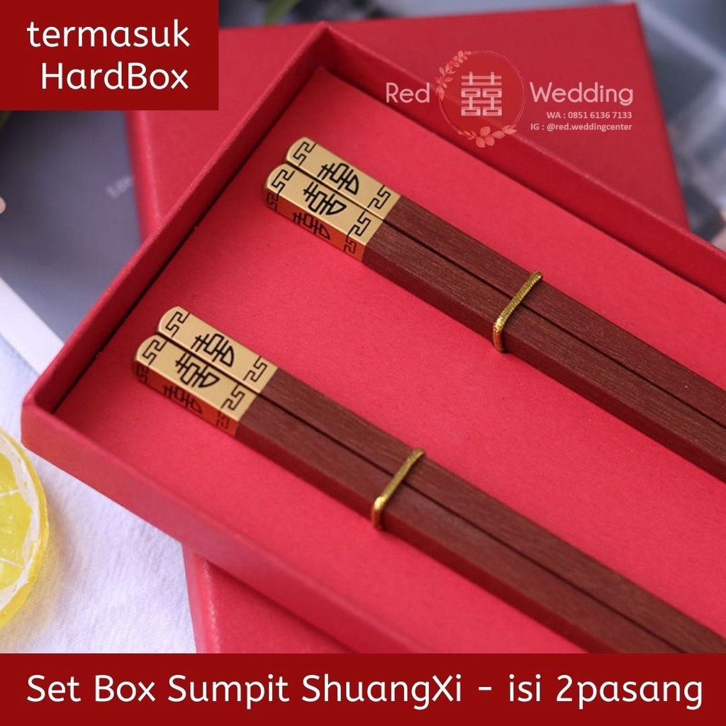 SET GIFT BOX Sumpit  Wedding Shuang Xi Bahan Kayu Premium Gift Set