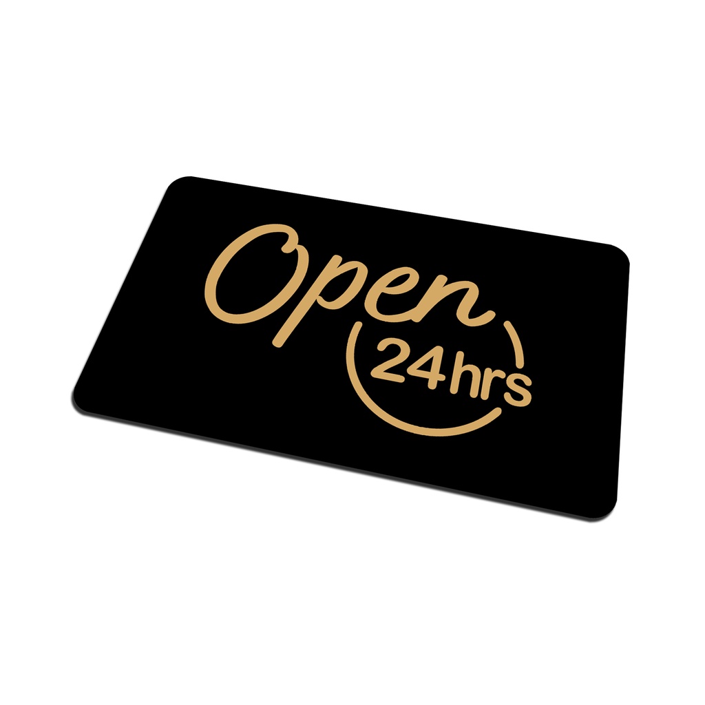 SIGN AKRILIK Cafe / Resto - OPEN 24 HOURS GOLD DOUBLE TAPE - 20x12cm