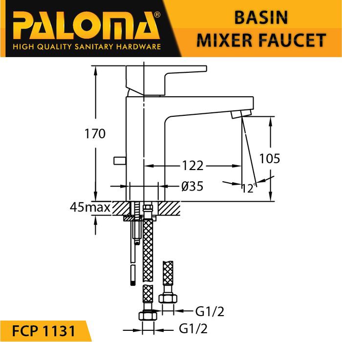 PALOMA FCP 1131 Keran Mixer Wastafel Cuci Tangan Panas Dingin Kran Air