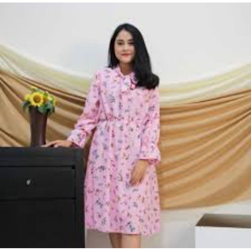 DresTunik Karet Pinggang Serut Bunga