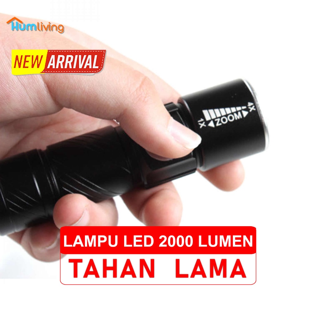 Senter Led Mini Super Terang Jarak Jauh Lampu Camping Tahan Lama Cas Charger USB Rechargeable Origin