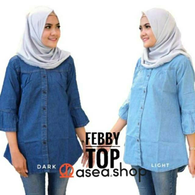 ASEA Atasan Wanita Blouse Jeans - Kemeja Tunik Denim Febby Top