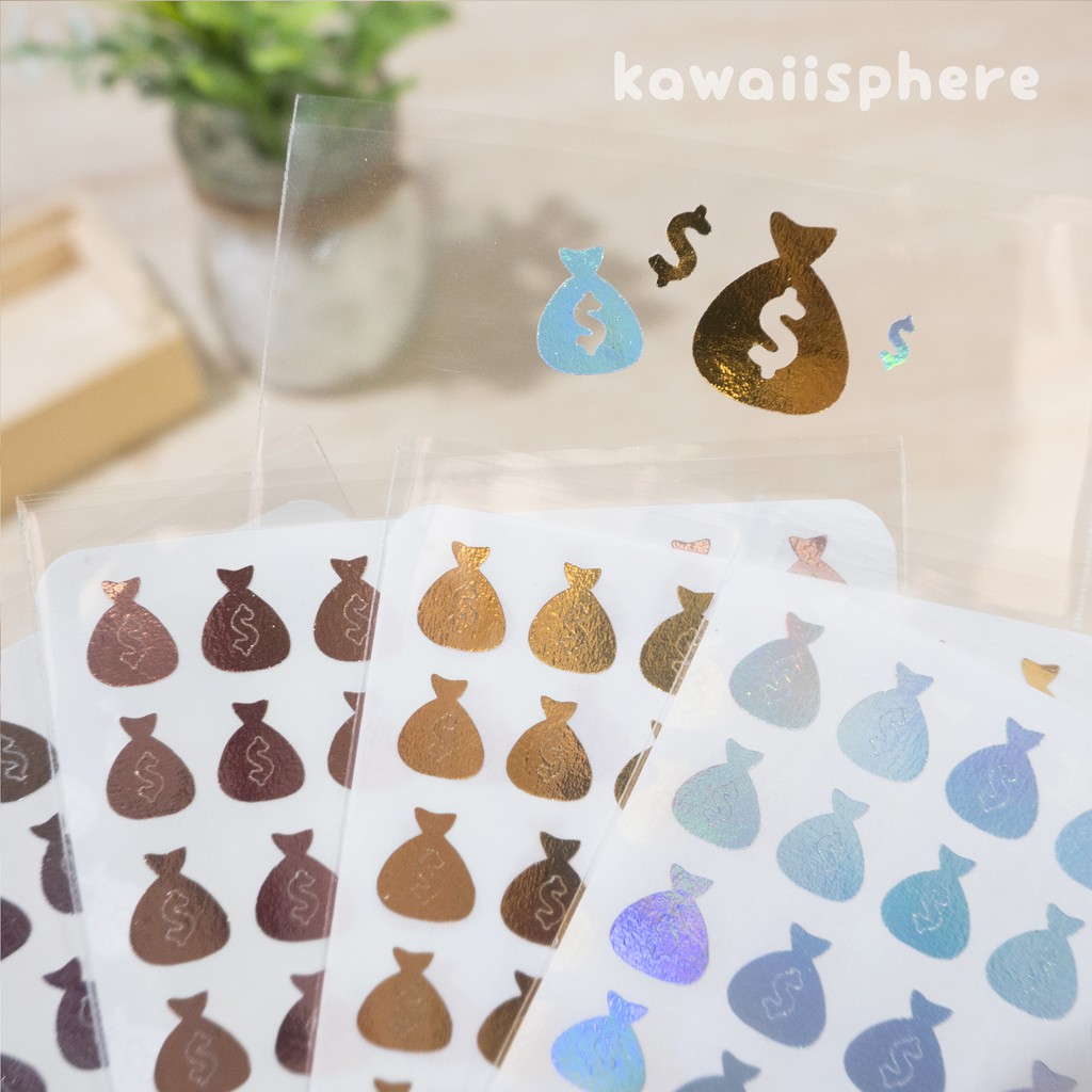 

Money Bag Sticker | Gold / Silver/ Rose Gold / Hologram Foiled | Stiker Dompet Foil Kawaiisphere