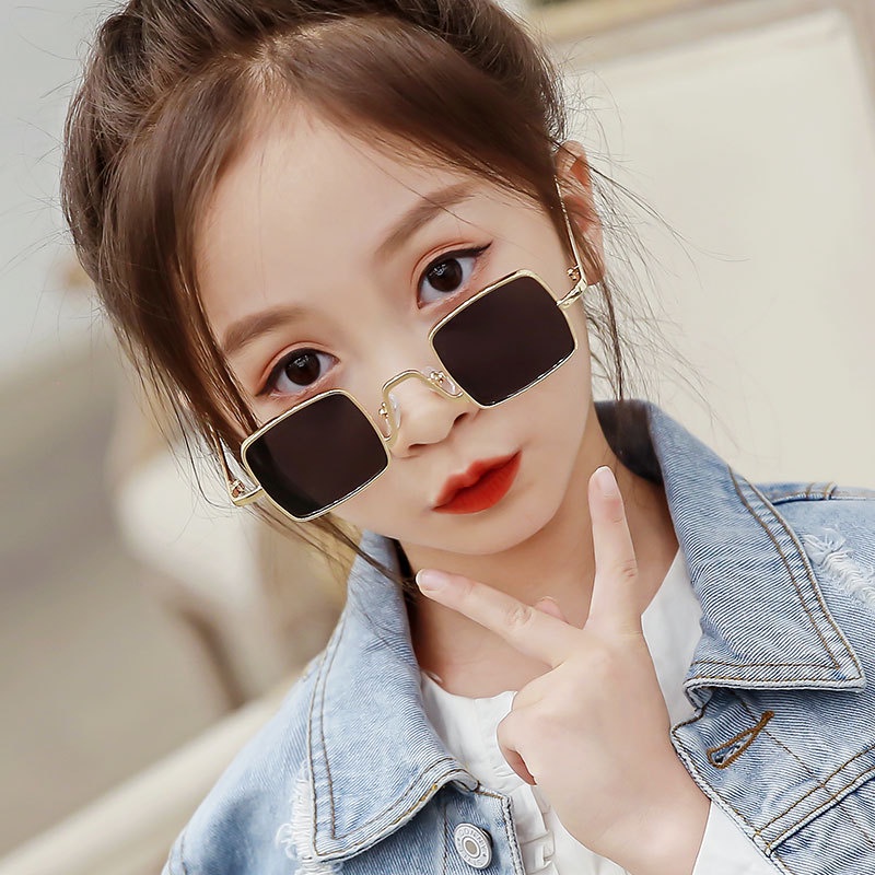 Hip Hop Kids Sunglasses Metal Square Fashion Decorative Glasses for Boy Girl