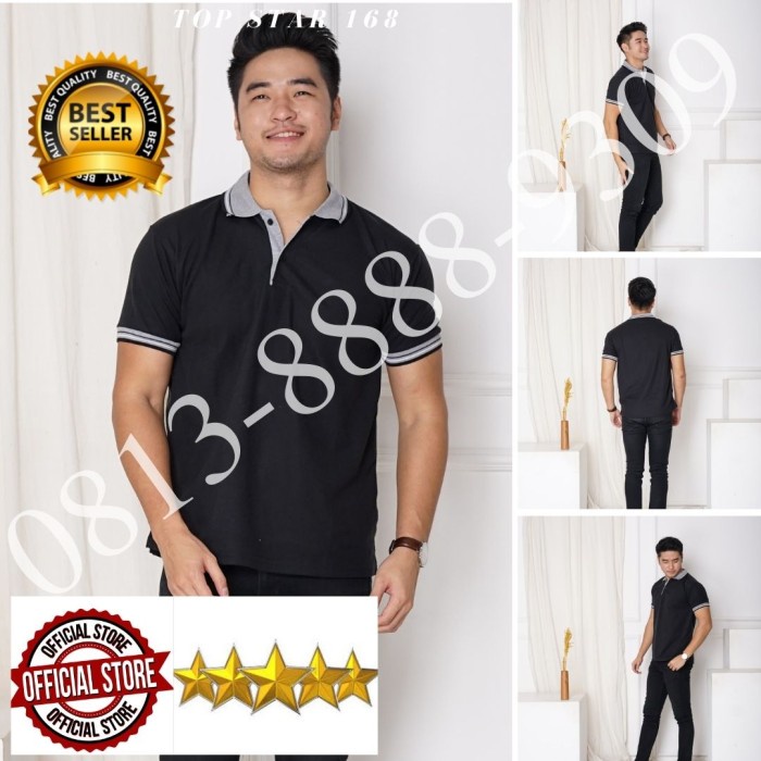 TERBARU Kaos Polo Shirt Polos Hitam kerah abu/kaos kerah pria/baju kaos kerah