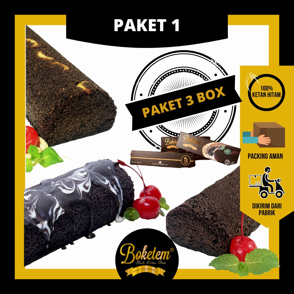 

Bolu ketan item - Paket 3 Box - Boketem - Oleh oleh Bandung