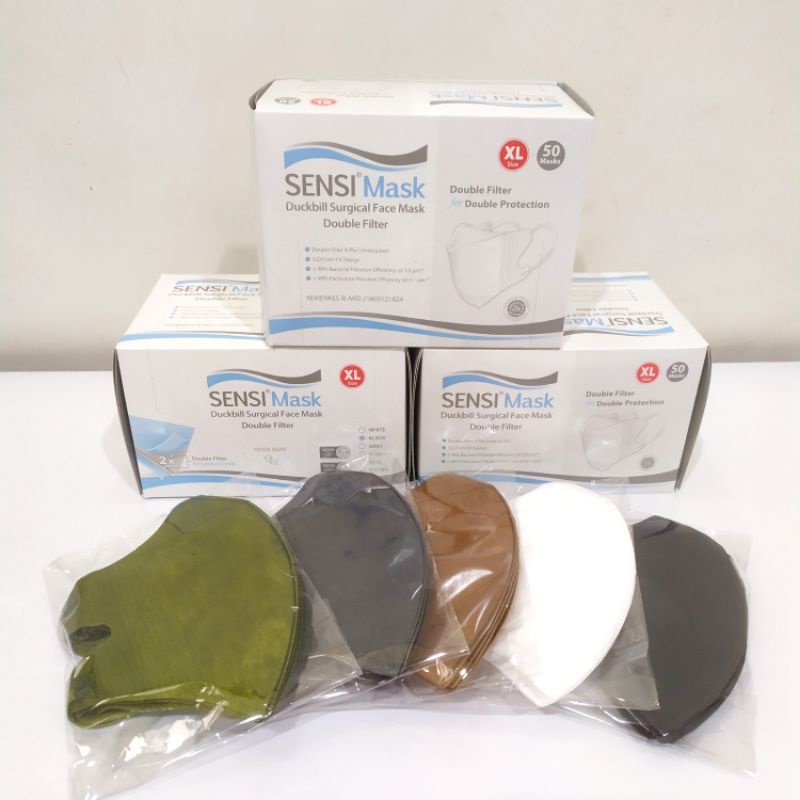 MASKER SENSI DUCKBILL XL 4PLY ISI 50 PCS ORIGINAL DENGAN EMBOSS 5 VARIAN WARNA