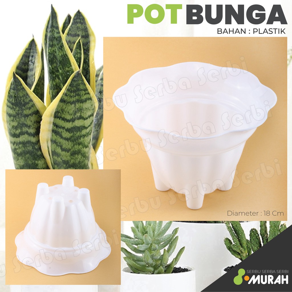 SERBU MURAH - Pot Bunga Plastik - POT NEW CORNELIUS KAKI 503 - PUTIH - Pot Gentong  Pot Bunga