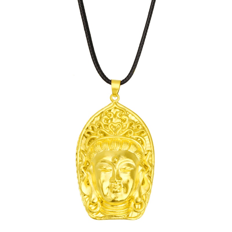 Liontin Buddha Guanyin 3D Lapis Emas Asli Kadar 375 Untuk Pria Dan Wanita