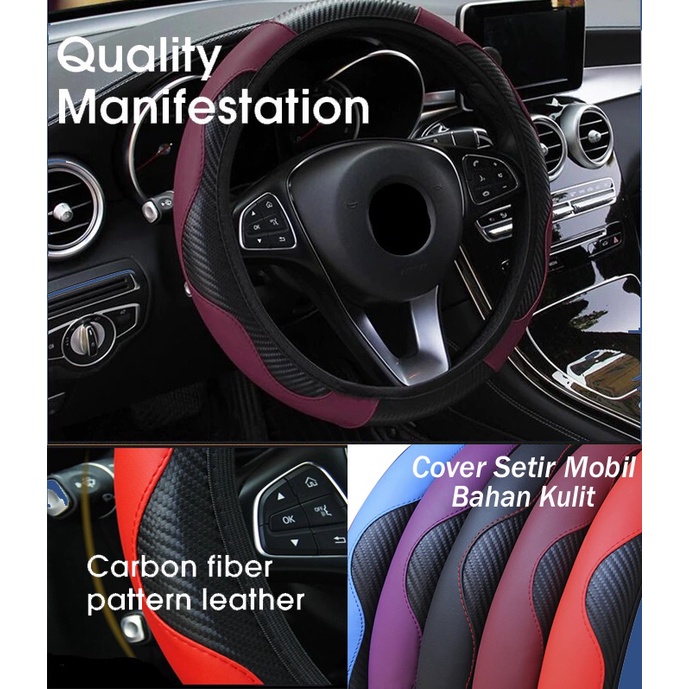 PROMO!!! Cover Setir Mobil Bahan Kulit Steering Wheel Cover - sarung Stir Mobil Bahan Kulit Carbon universal - sarung setir mobil universal bahan motif carbon - Sarung Cover Pelindung Setir Stir Bahan Kulit