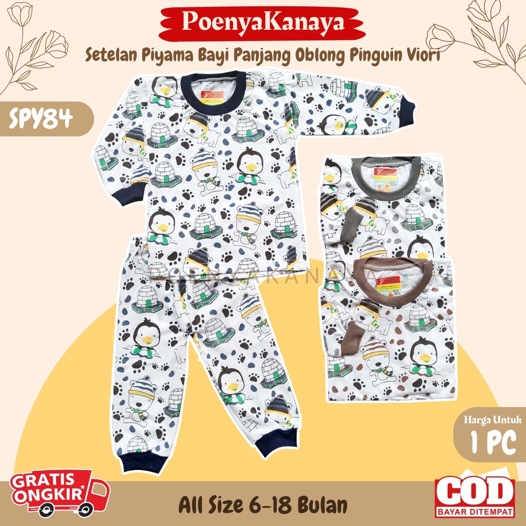 Setelan Baju Bayi Piyama Bayi Panjang OBLONG PINGUIN Viori 6-18 Bulan SPY84