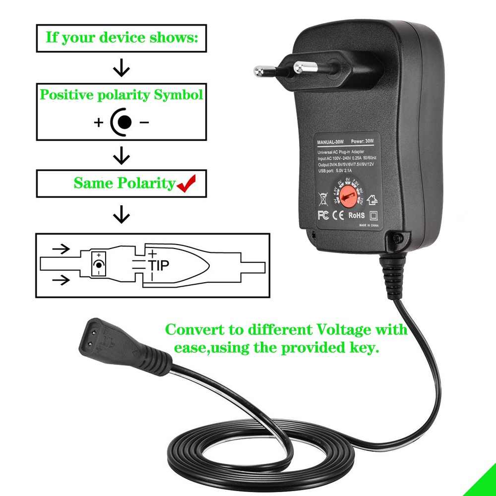 universal ac adapter reversible polarity