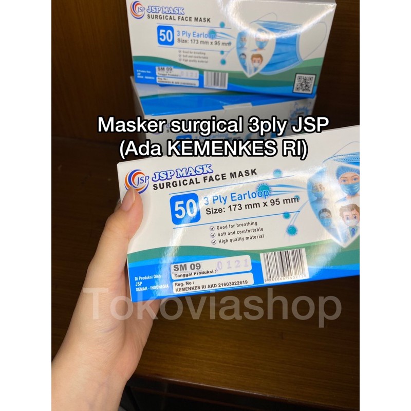 Masker Medis Surgical 3 ply earloop JSP Mask kemenkes embos @50pcs