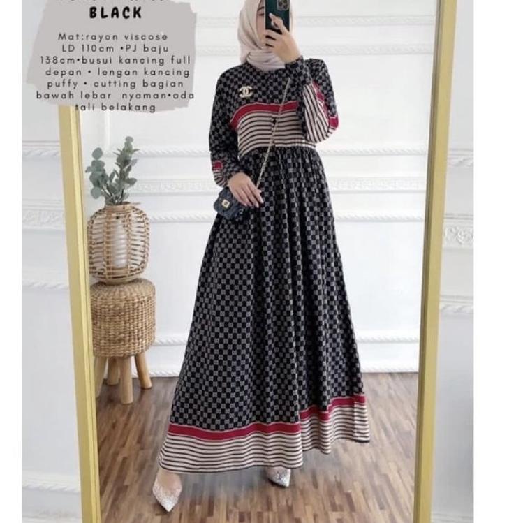 Telah Hadir.. EONIE DRESS BLACK - DRESS RAYON MOTIF DORI BUSUI