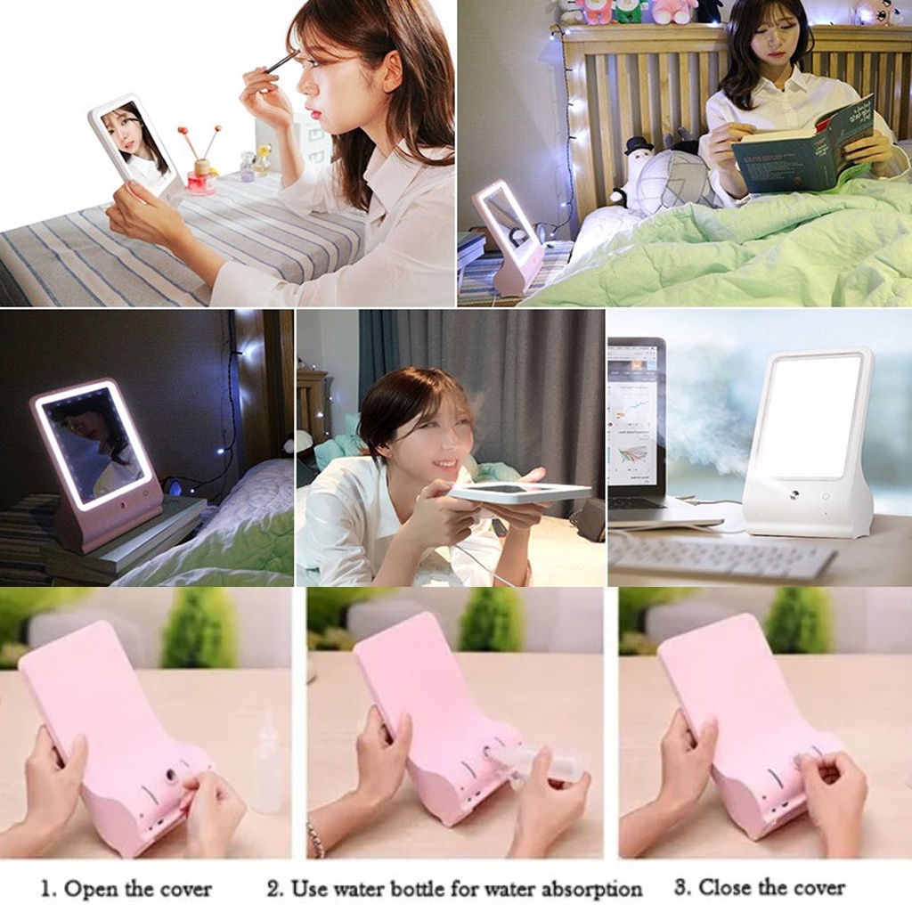 Mirror LED Lamp Humidifier / Kaca Cermin Make Up Lampu LED Moisturizer