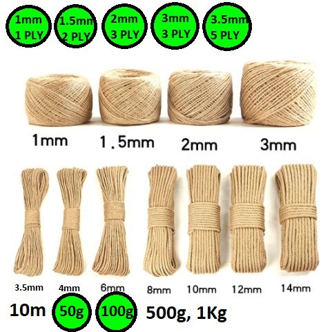 Tali Goni | Tali Tambang | Tali Garukan Kucing | Hemp Rope Uk.1 - 3.5mm Harga/50gr - 100gr