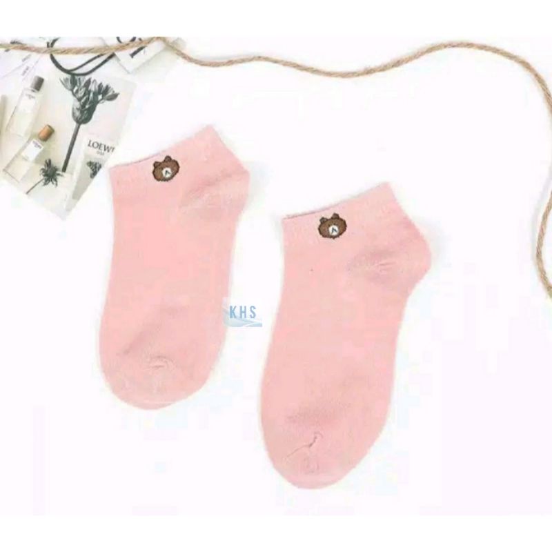 Kaos Kaki Pendek Semata Kaki Ankle Cute Short Socks Bear KaosKaki BUNGA POLOS BERUANG MURAH KHS-BERUANG - PINK