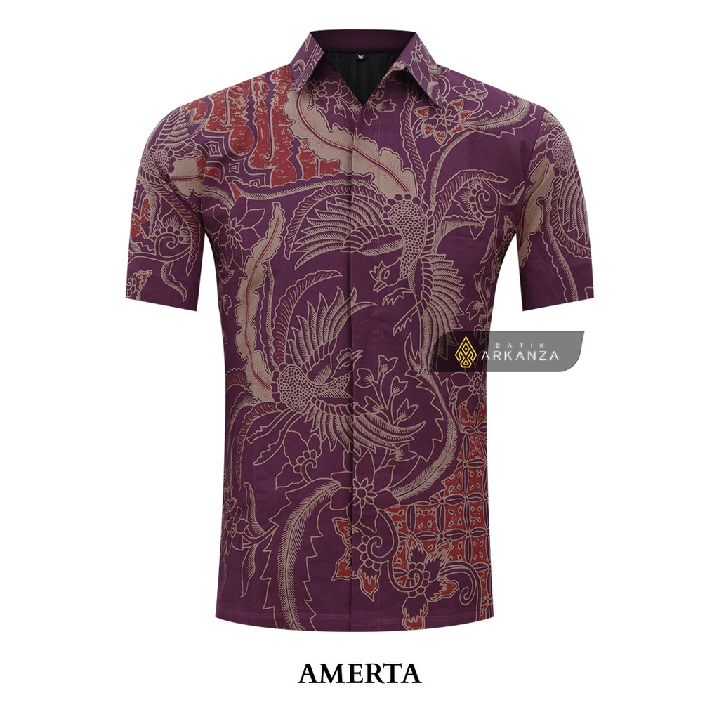 BATIK ARKANZA Motif AMERTA Hem Atasan Kemeja Baju Batik Pria Cowok Laki Laki Slimfit Full Lapis Furing Lengan Panjang Lengan Pendek Original Asli