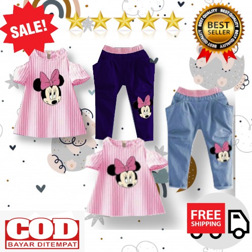 VISION ONLINE- Stripy minnie pinky /setelan anak perempuan cewek 1 2 3 4 tahun murah sabrina kartun