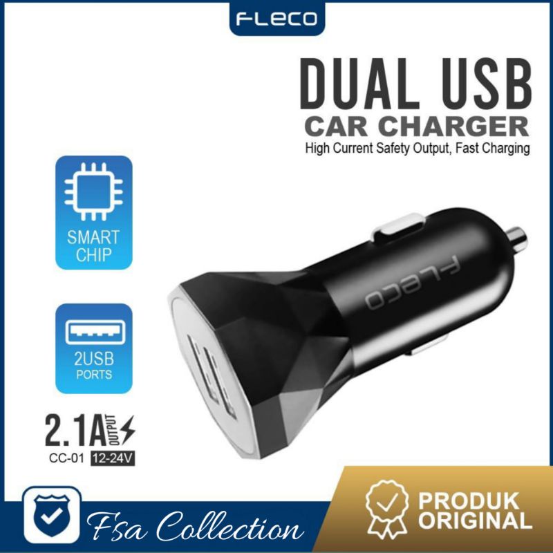 ADAPTOR CAR CHARGER DUAL USB 2.1A KEPALA CHARGER MOBIL (FLECO C-01)