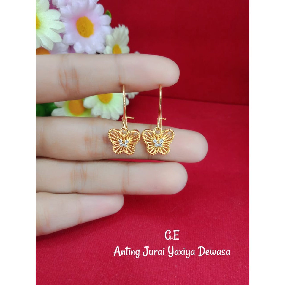 Anting Kupu Kupu Permata Ukir Lapis Emas Hongkong Asli