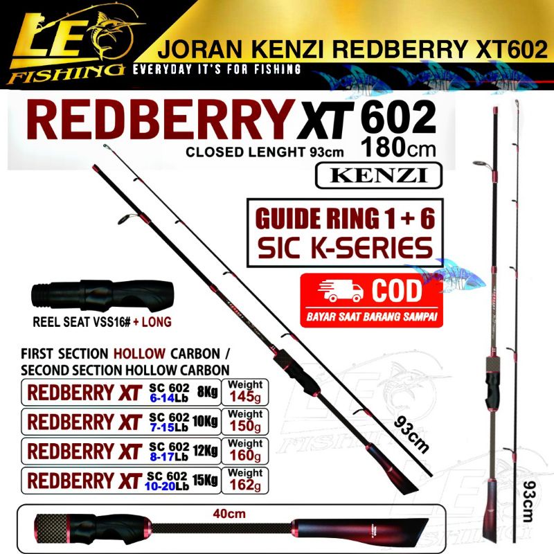 JORAN SPINNING KENZI REDBERRY XT 602 PANJANG 180CM TERSEDIA 6-14LB 7-15LB 8-17LB 10-20LB SUDAH TERMASUK PACKING PARALON ATAU PVC