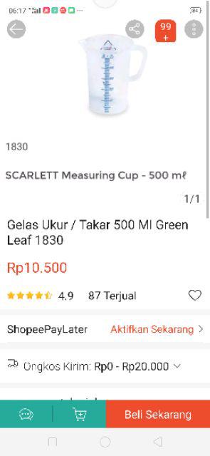 Gelas Ukur / Takar 500 Ml Green Leaf 1830
