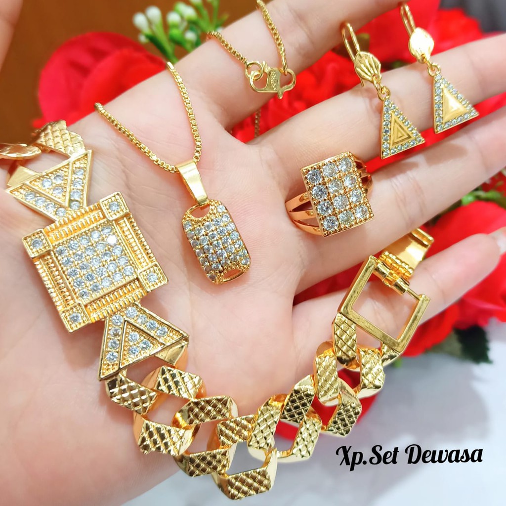 Set Dewasa TITANIUM permata zircon,modis kekinian perhiasan emas Korea,tidak karat COD