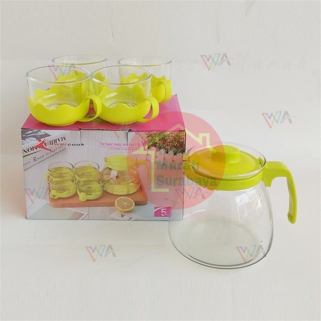 ➡ Tea Pot 5 In 1 Cangkir Set Kaca Dan Ceret Set Gelas Kaca Mini / Teapot Unik