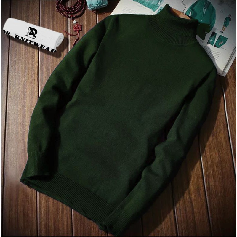 Sweater Rajut Pria Turtleneck Premium Army - Baju Rajut Cowok Kerah Tinggi Murah Berkualitas