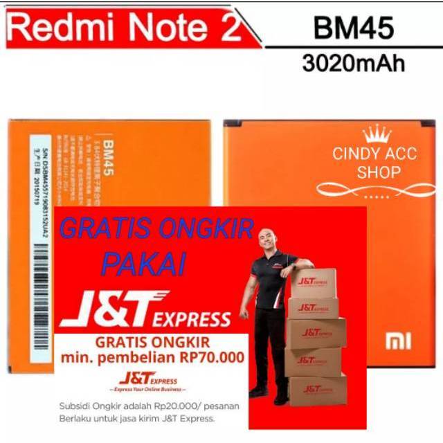 Baterai Original Redmi NOTE 2 NOTE2 BM45 BM 45 Battery Batre Battre Bat