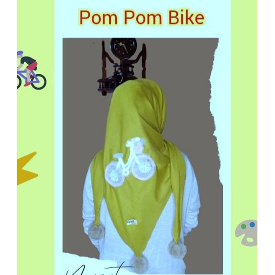 hijab segi empat ouval pom pom bike