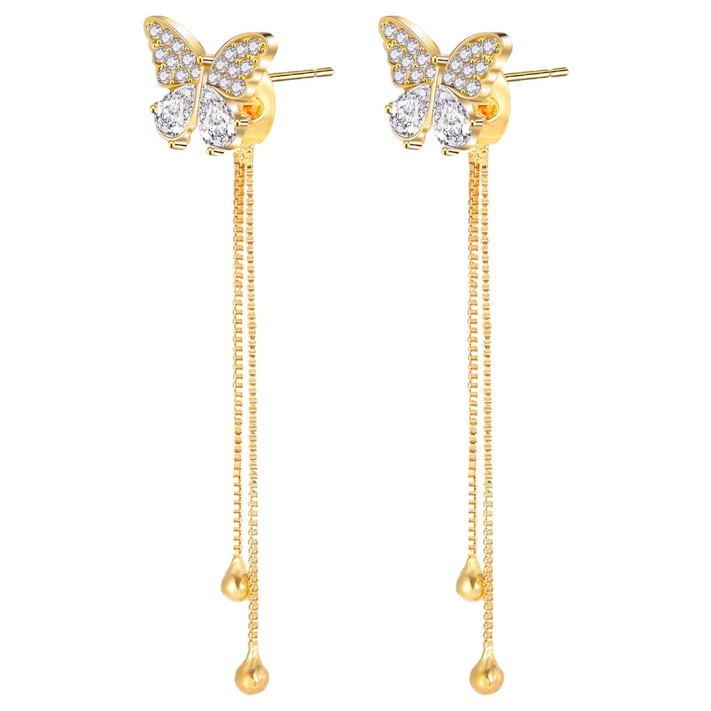 Fancyqube Anting Stud Zircon Berlian Imitasi Bentuk Kupu-Kupu Gaya Punk Korea Untuk Wanita