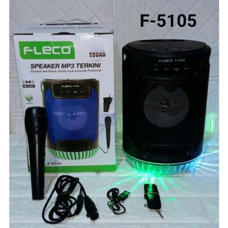 Speaker Bluetooth Karaoke Fleco F-5105 Plus Bonus Mic Karaoke Lampu Disco