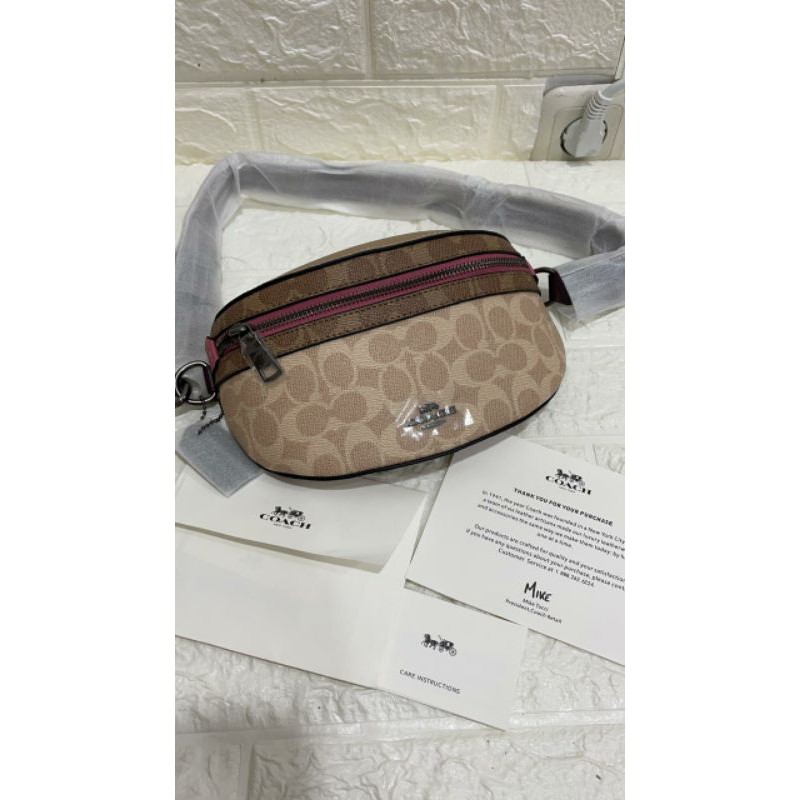 Tas Dada Pinggang Wanita Waistbag Coach Leather Original coklat muda kulit merah krem murah asli jlo