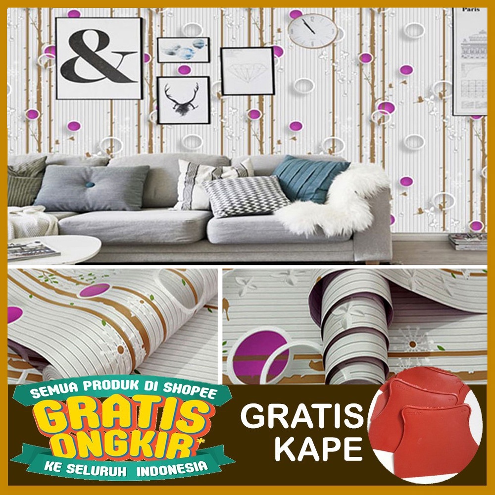 [GRATIS KAPE] Wallpaper Dinding / Supplier Wallpaper Stiker Dinding Pohon Pol Ungu [COD]