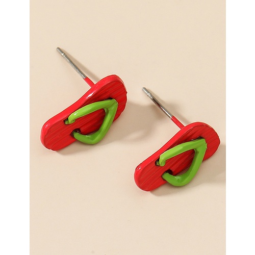 LRC Anting Tusuk ashion Red Green Slipper Earrings V42736